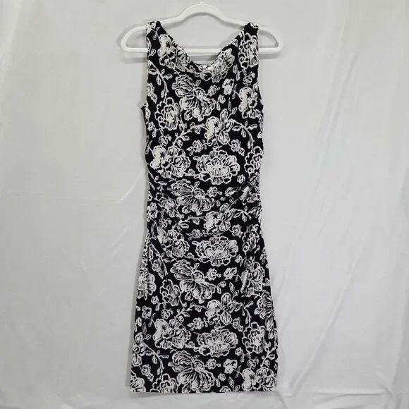 Lauren Ralph Lauren Dress Women’s Size 10 Ruched Navy White Floral Formal Spring - Picture 2 of 16